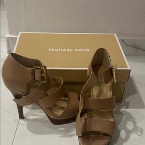 Michael Kors Taupe Strappy Platform Heels with Buckle